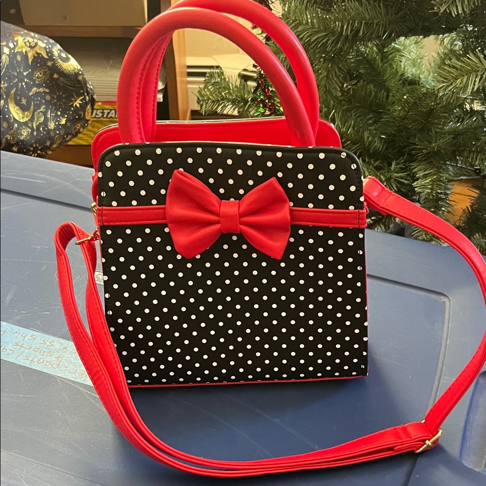 Polka Dot Bow Handbag - Red and Black